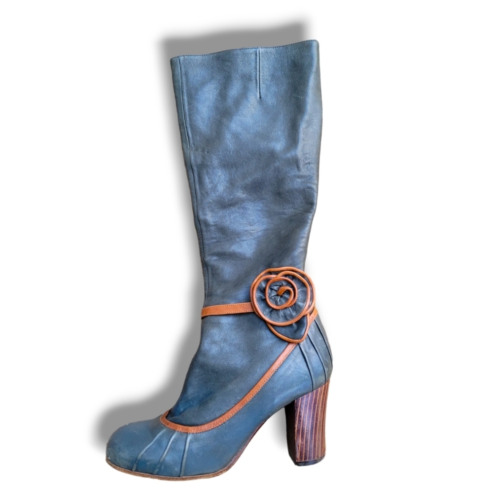 CHIE MIHARA Rosette Boots in Sage Green & Tan 39 - Picture 3 of 11
